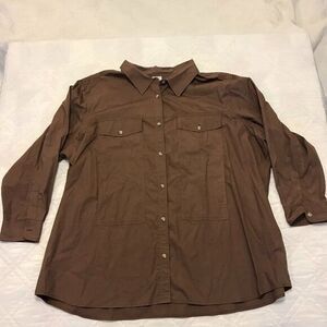 Only Necessities long‎ sleeve brown double pocket button front shirt 4X